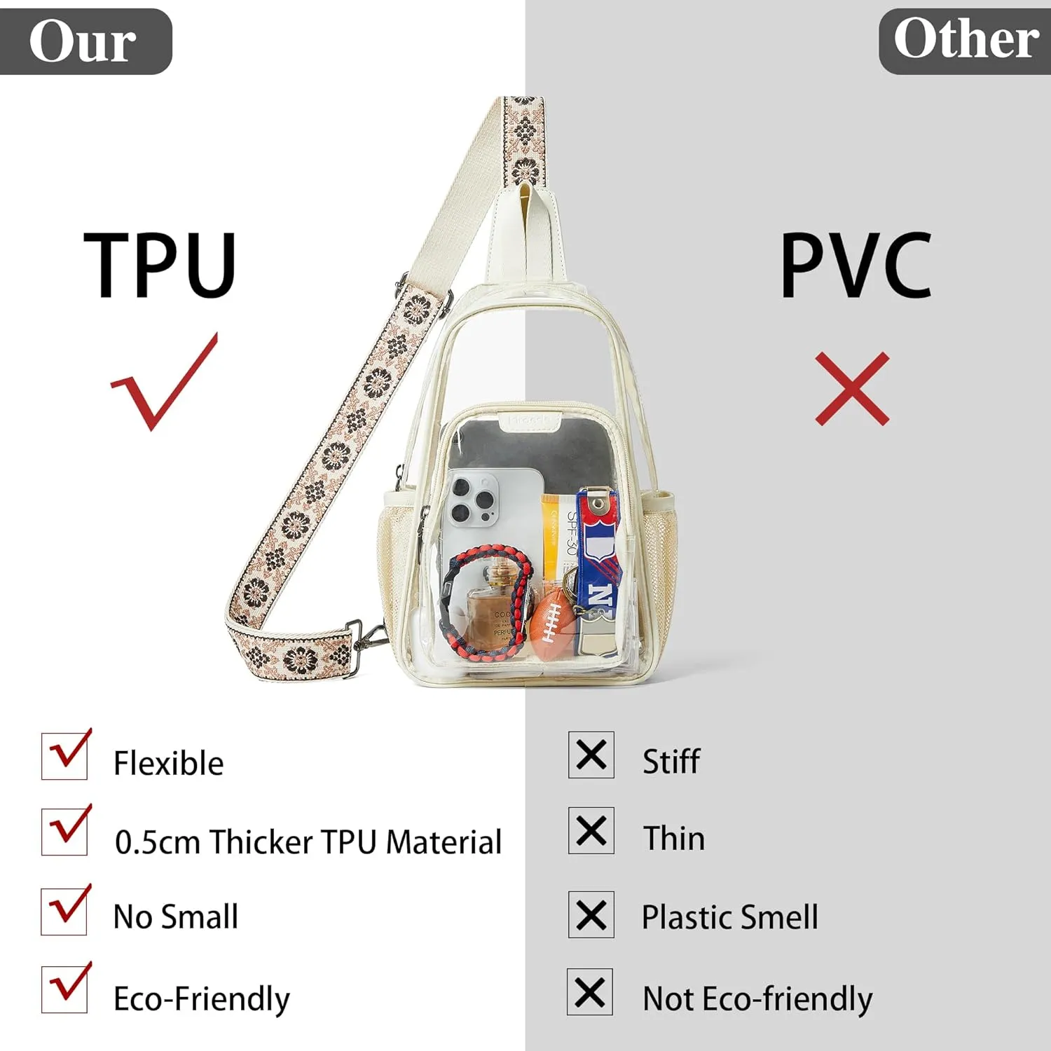 Clear Bag for Stadium Events Approved Clear Purses for Women Crossbody Transparent Bag Stadium Bags for Concert Sport