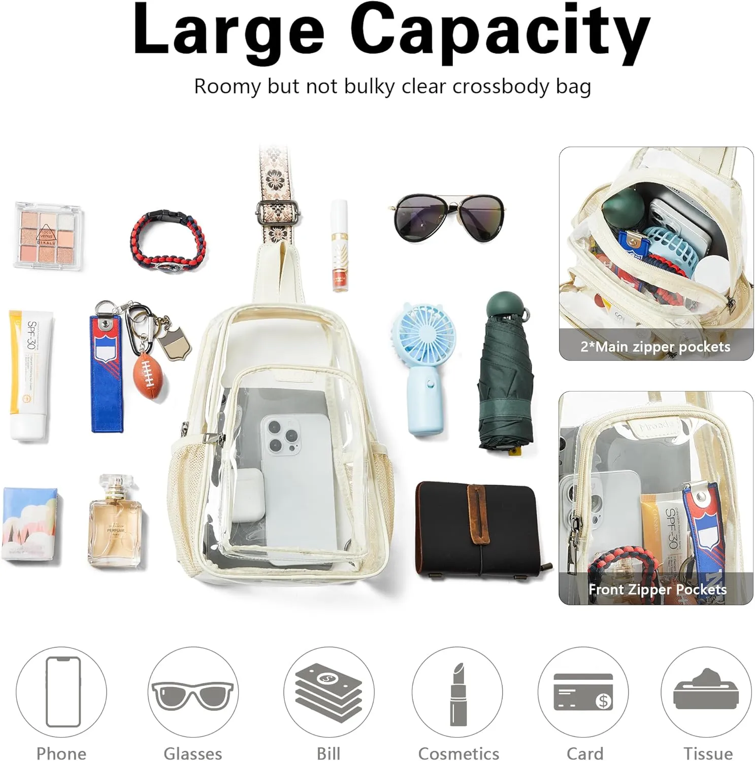 Clear Bag for Stadium Events Approved Clear Purses for Women Crossbody Transparent Bag Stadium Bags for Concert Sport