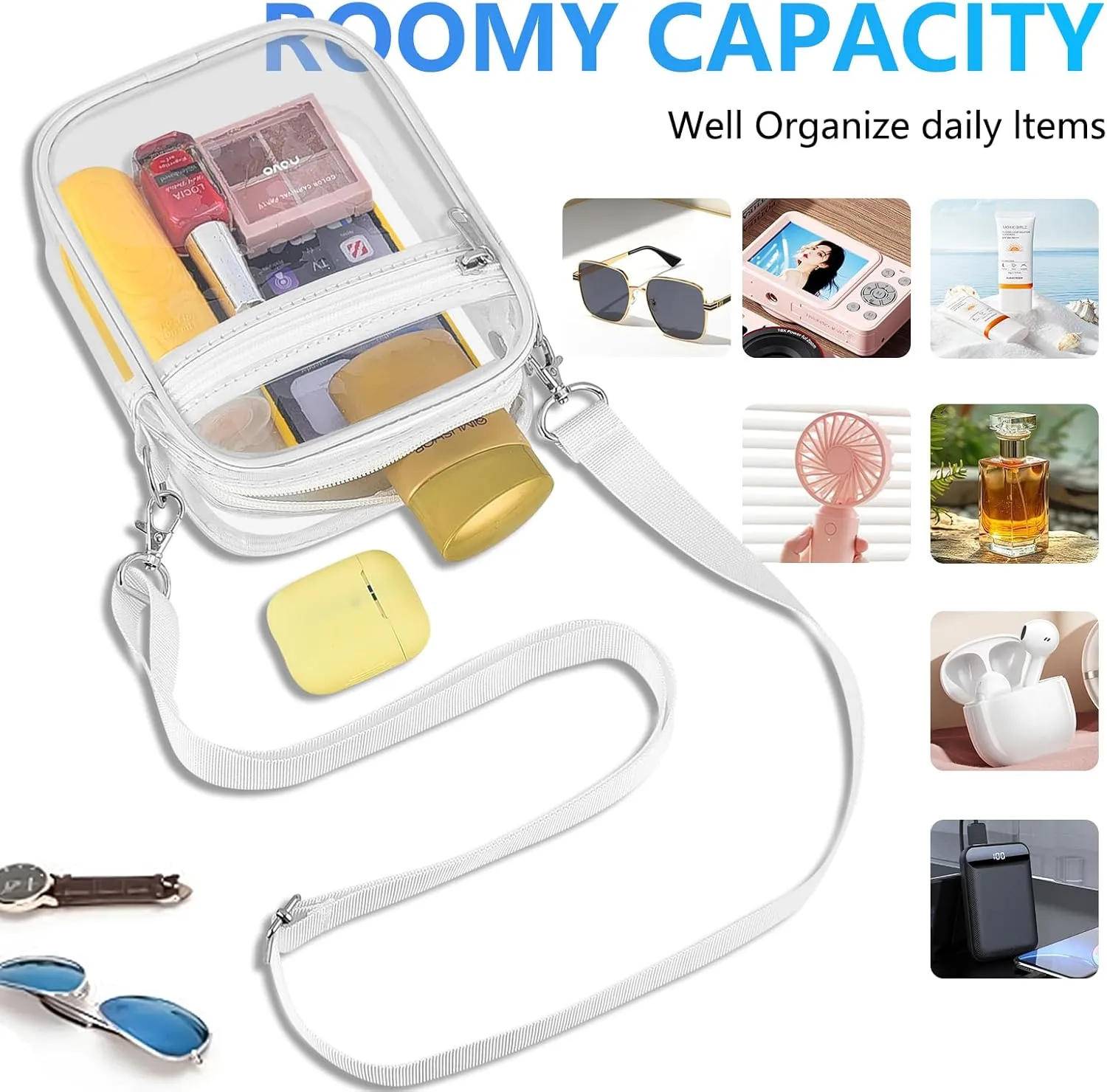 Clear Bag for Stadium Events Men&Women Clear Crossbody Bag Stadium Approved Clear Purse Bag Waterproof Clear Bag
