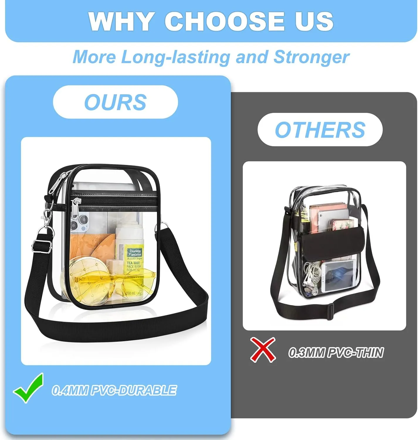 Clear Bag for Stadium Events - Small Purse, Mini Sport Fan Handbag for Concert, Work, Travel