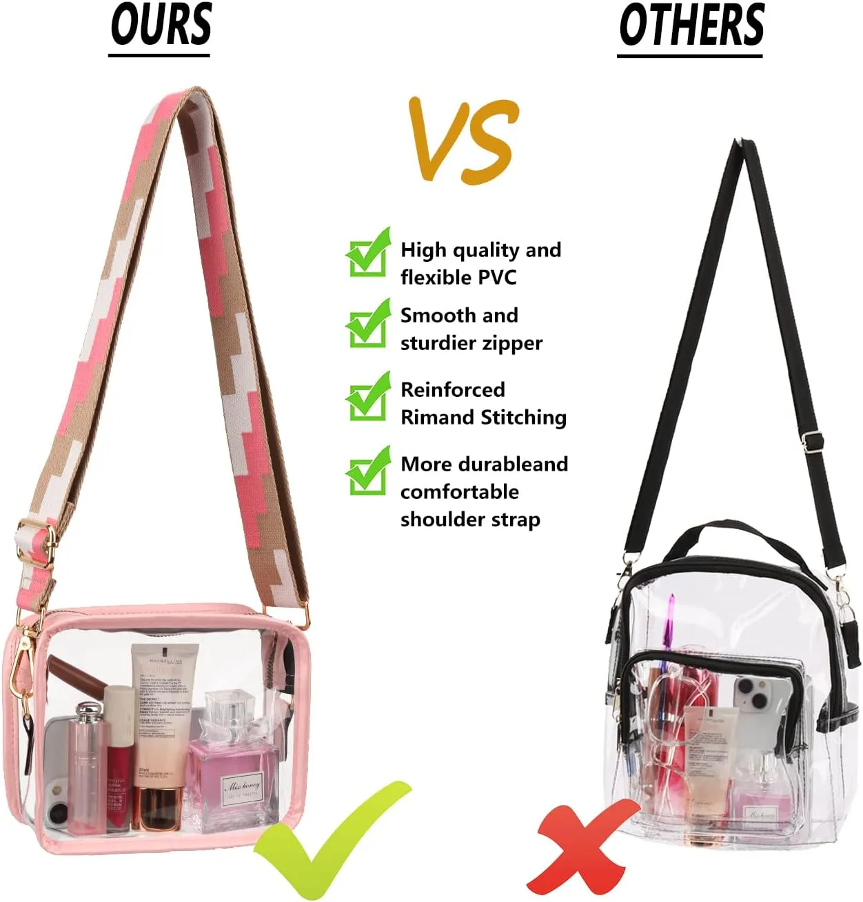 Clear Crossbody Bag for Women - Stadium Approved Clear Purse with Adjustable Strap