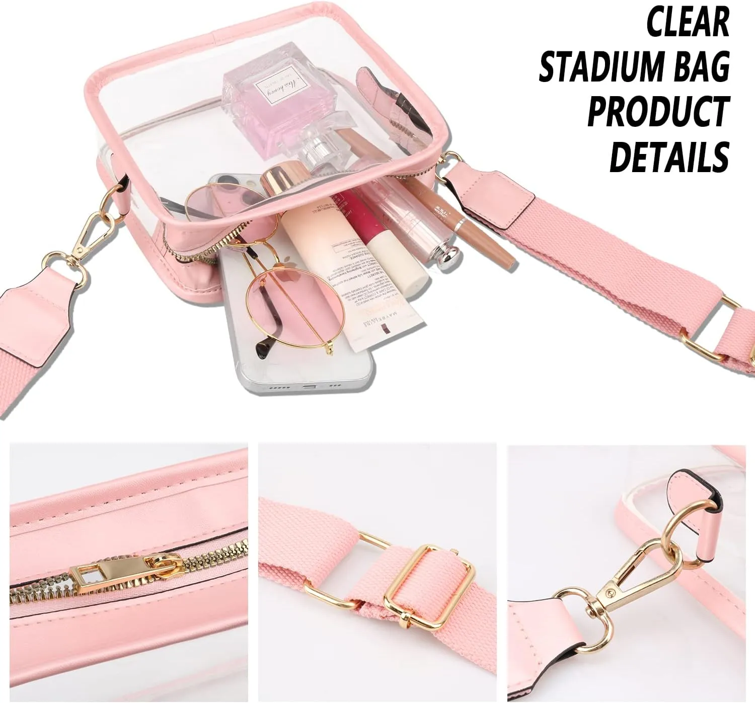 Clear Crossbody Bag for Women - Stadium Approved Clear Purse with Adjustable Strap