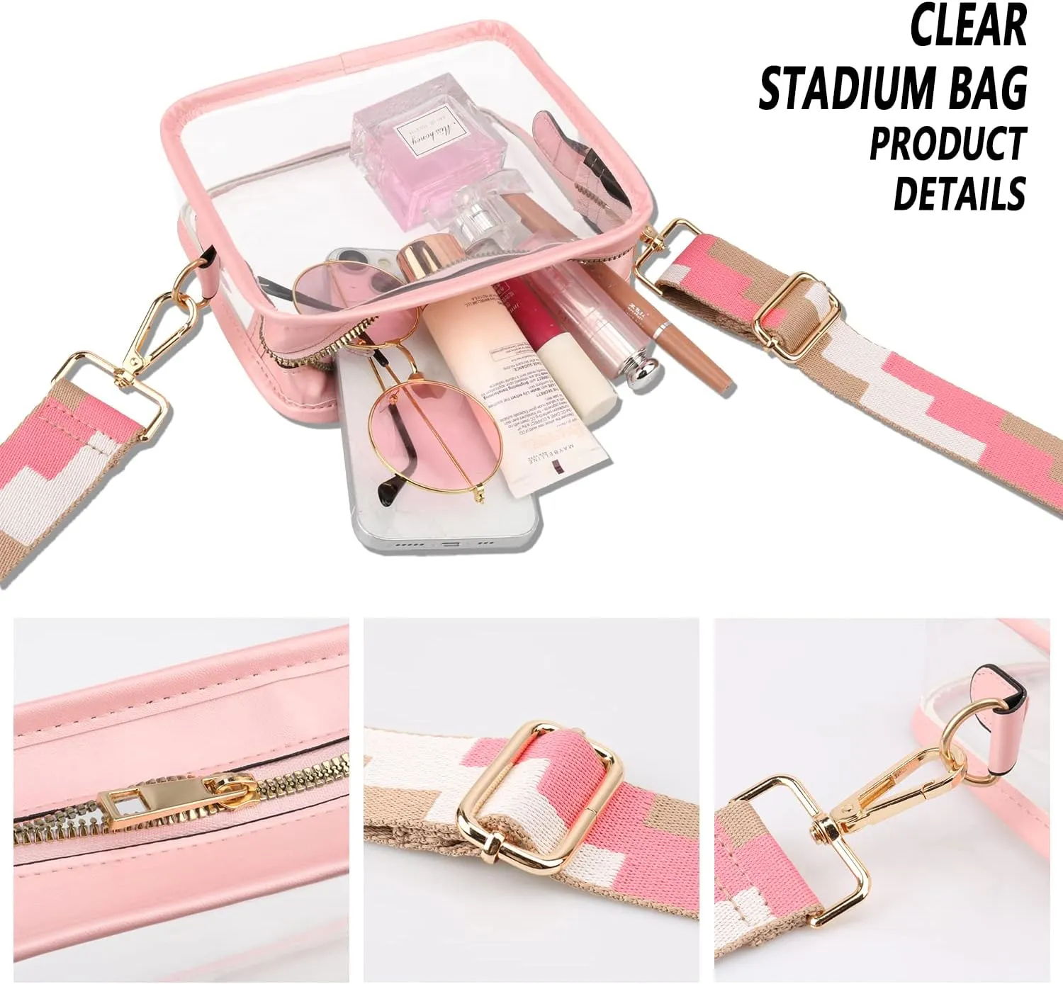 Clear Crossbody Bag for Women - Stadium Approved Clear Purse with Adjustable Strap