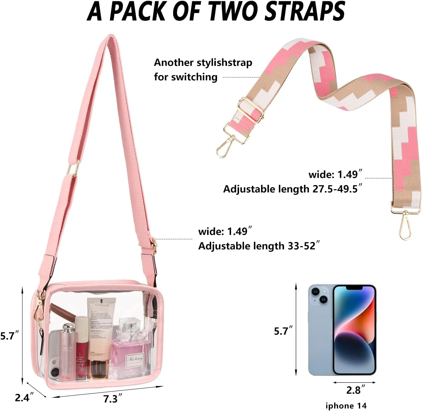 Clear Crossbody Bag for Women - Stadium Approved Clear Purse with Adjustable Strap