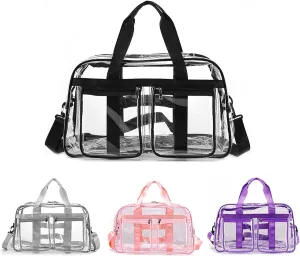 Clear Gym Bag for Women/Men, Large Clear Duffle Bag for Stadium Events, Swim Weekender Overnight Travel Bag (purple)