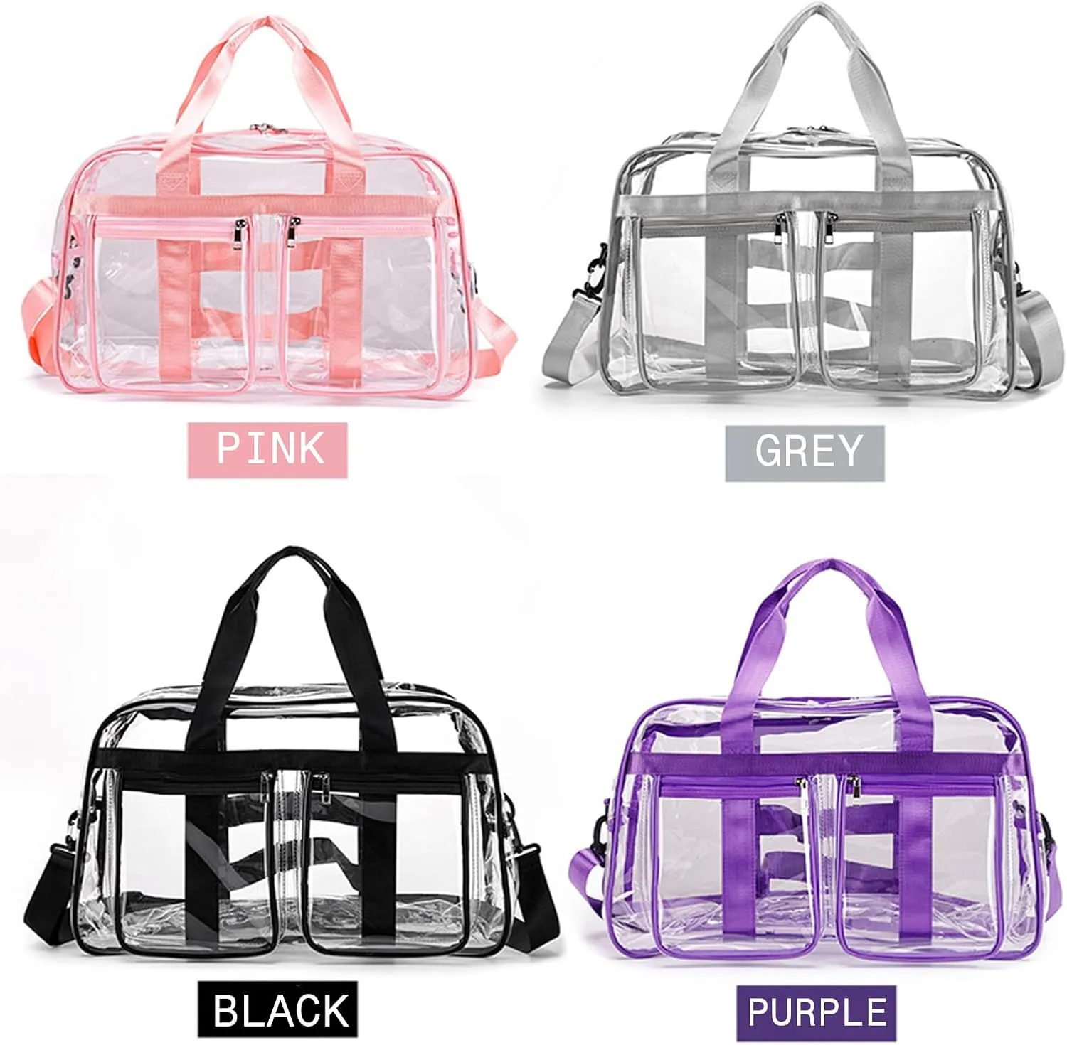 Clear Gym Bag for Women/Men, Large Clear Duffle Bag for Stadium Events, Swim Weekender Overnight Travel Bag (purple)