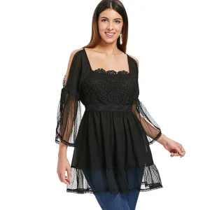 Cold Shoulder Lace Applique Flounce