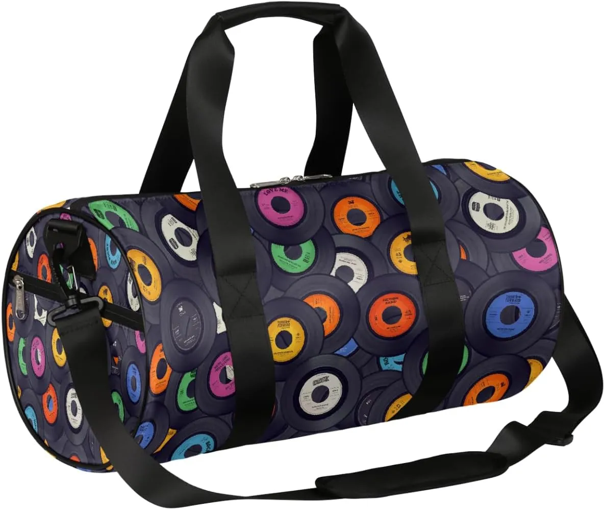 Color Disc Cd Sports Gym Bag Duffel Bags Workout Lightweight Shoulder Weekender Bag Travel Duffel Bag for Men Women(Music Theme)