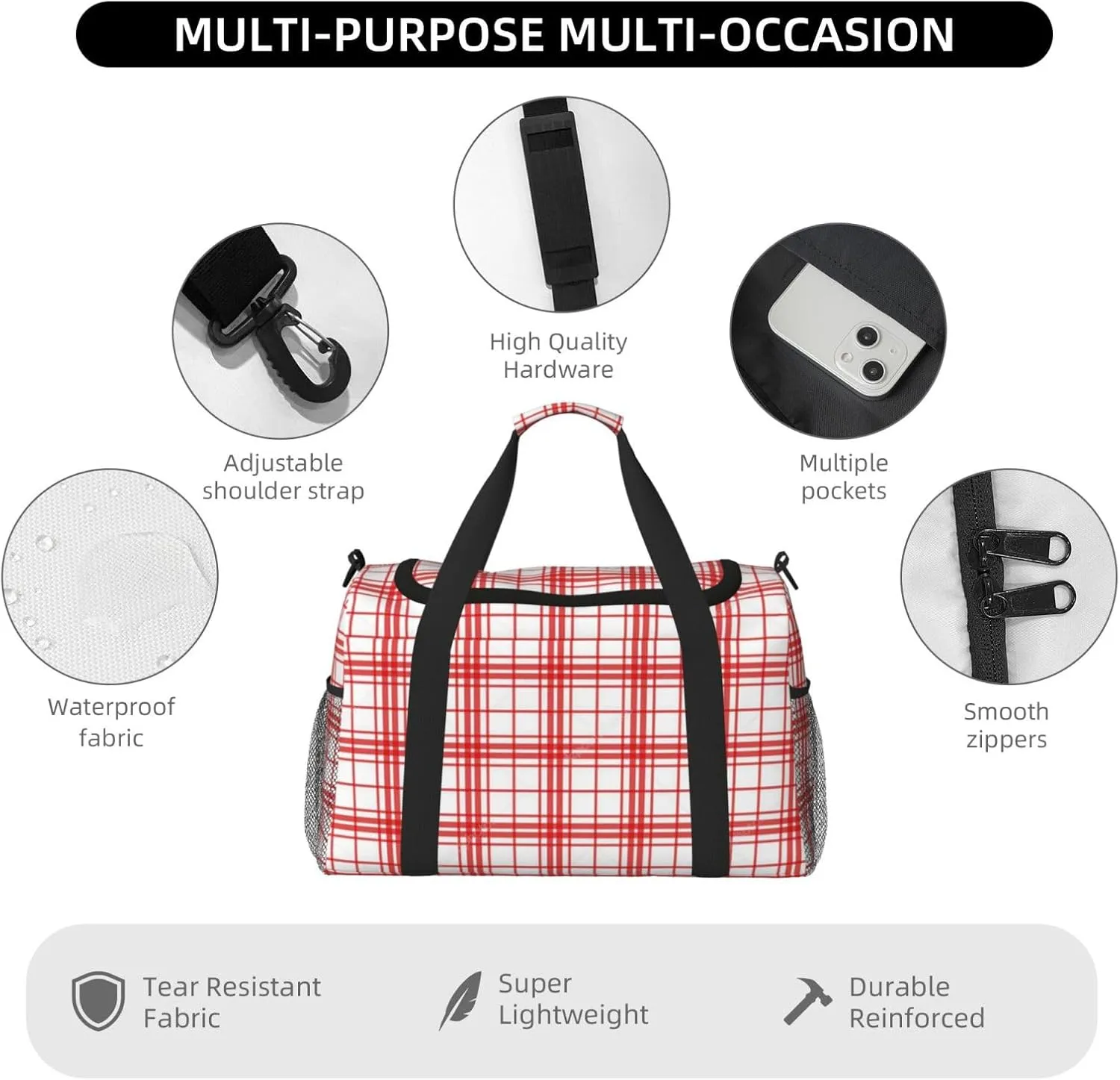 Color Grid Thin Line Travel Duffel Bag Large Foldable Waterproof Overnight Bag For Beach Swim Bags Pool Sports Gym