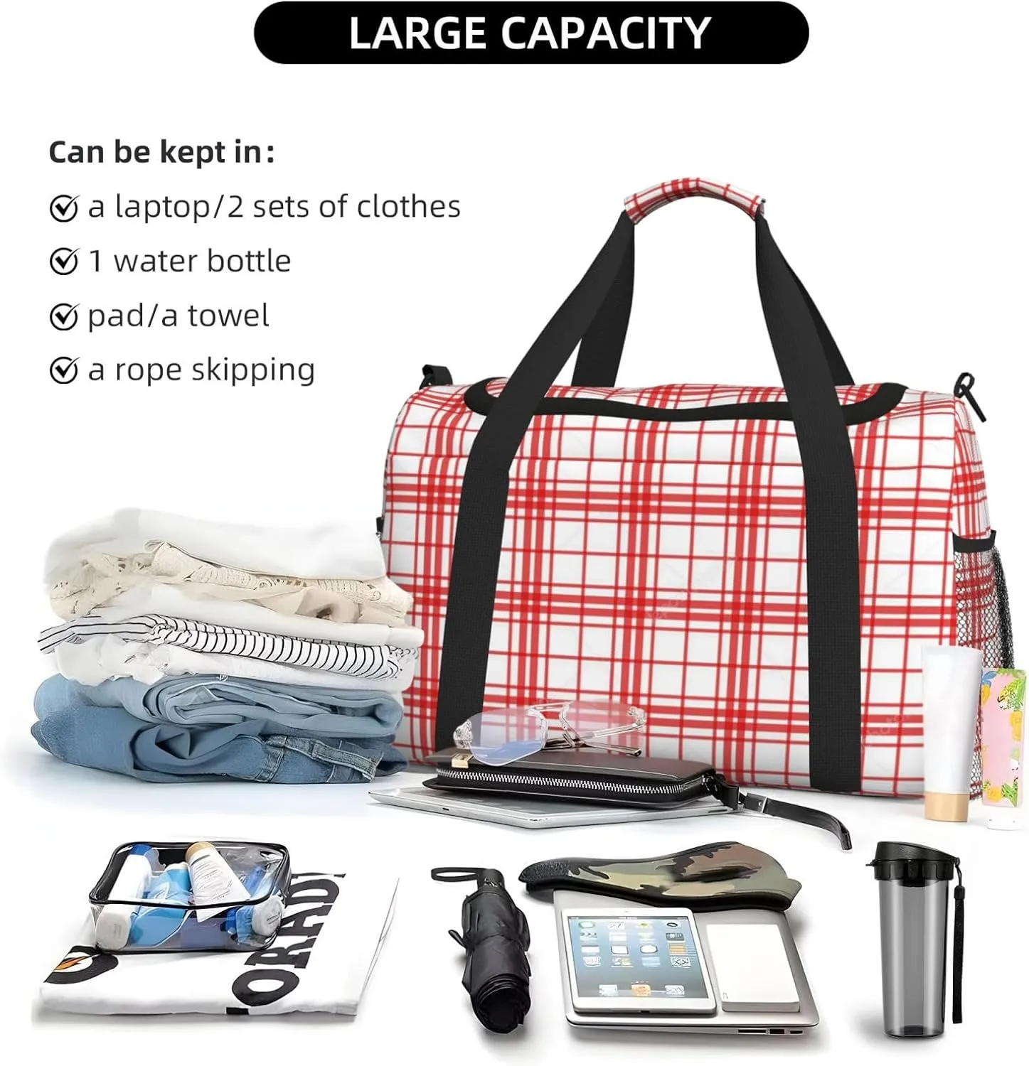 Color Grid Thin Line Travel Duffel Bag Large Foldable Waterproof Overnight Bag For Beach Swim Bags Pool Sports Gym
