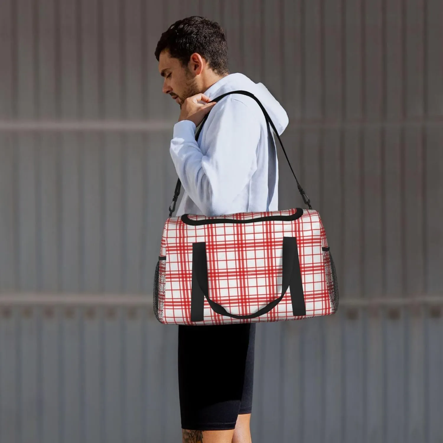 Color Grid Thin Line Travel Duffel Bag Large Foldable Waterproof Overnight Bag For Beach Swim Bags Pool Sports Gym