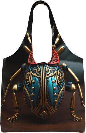 Colorful Beetle Printed Single Shoulder Commuter Canvas Bag, Grocery Shopping Bag, Daily Use Canvas Bag