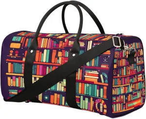 Colorful Bookshelf Print Travel Duffel Bag for Women Men Waterproof Foldable Overnight Weekender Bag Large Capacity Sports Gym Bag