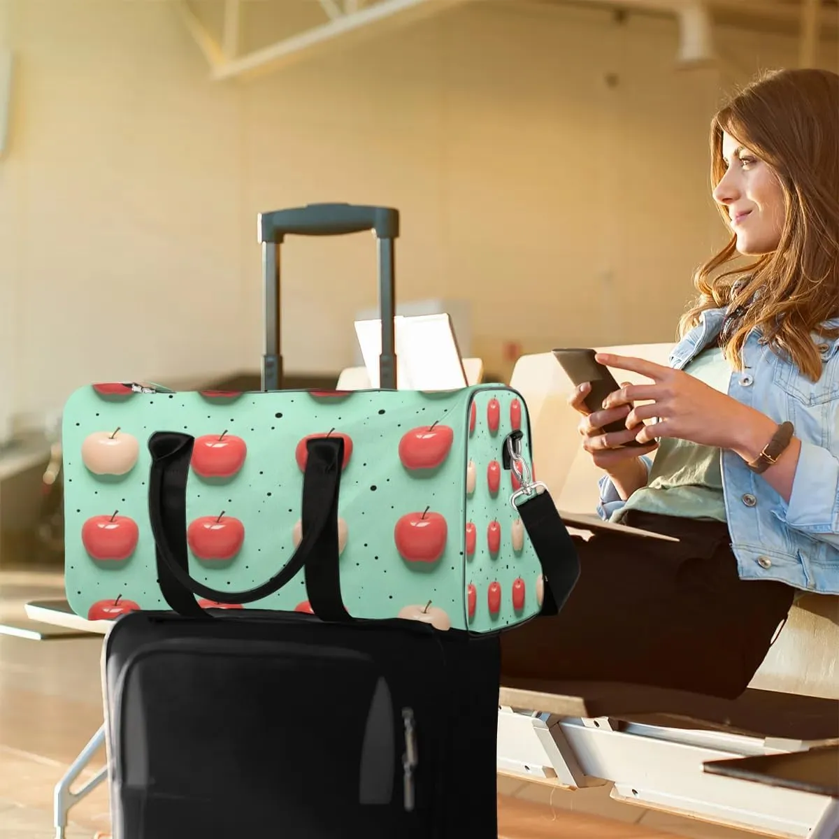 Colorful Fruit Apples Travel Duffel Bag for Women Men Waterproof Foldable Overnight Weekender Bag Large Capacity Sports Gym Bag