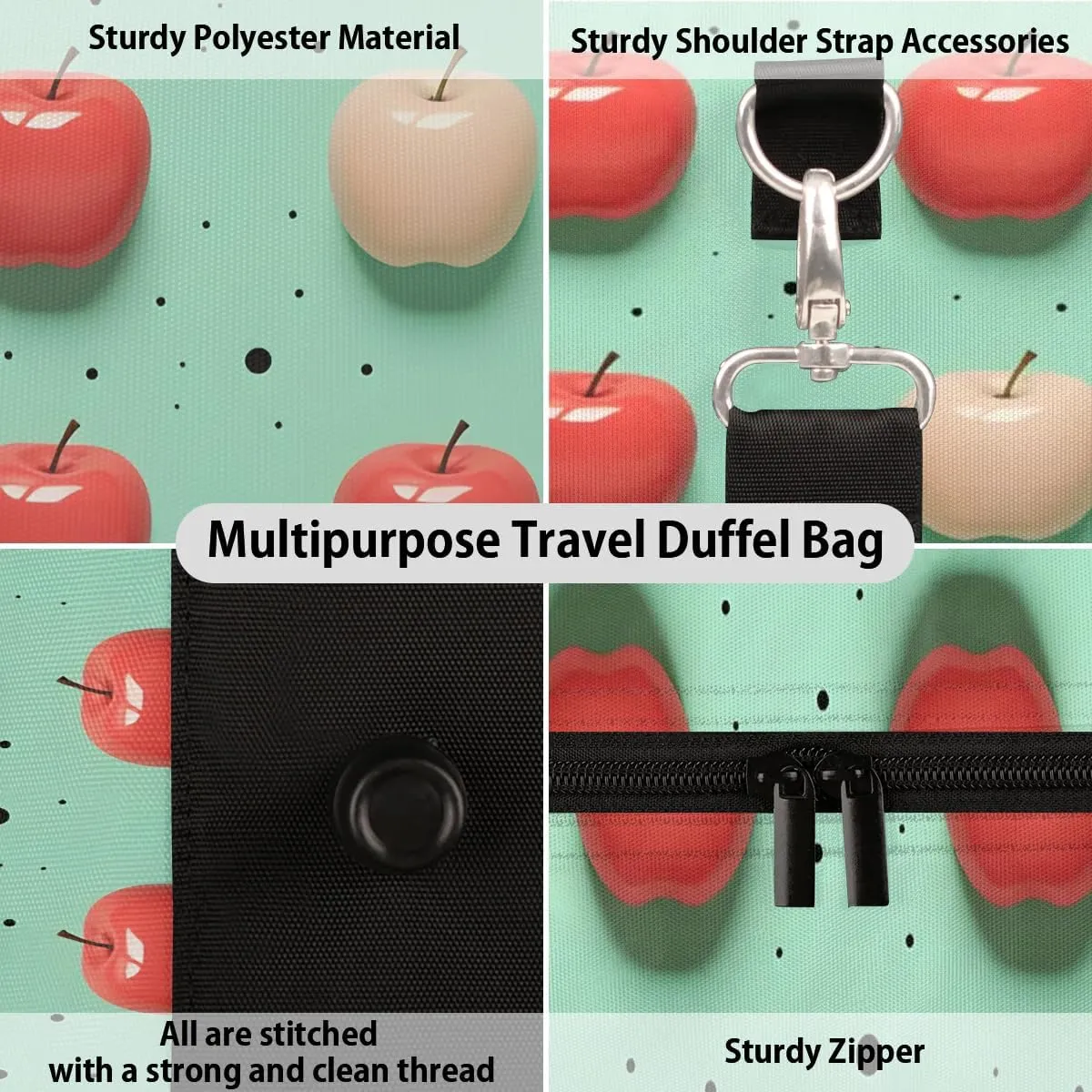 Colorful Fruit Apples Travel Duffel Bag for Women Men Waterproof Foldable Overnight Weekender Bag Large Capacity Sports Gym Bag
