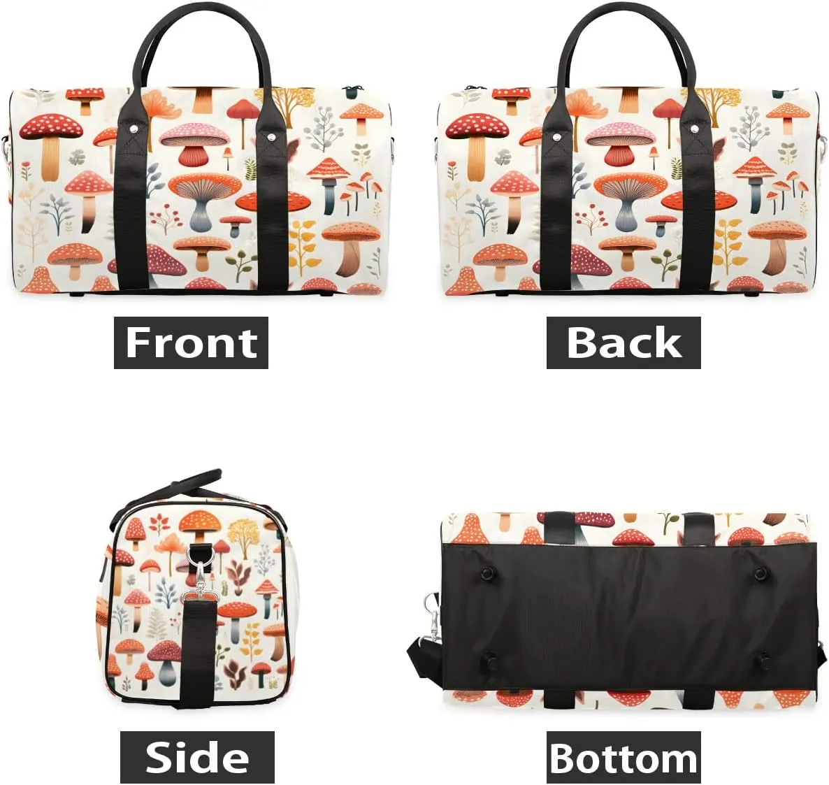 Colorful Mushroom Travel Duffel Bag for Women Men Waterproof Foldable Overnight Weekender Bag Large Capacity Sports Gym Bag