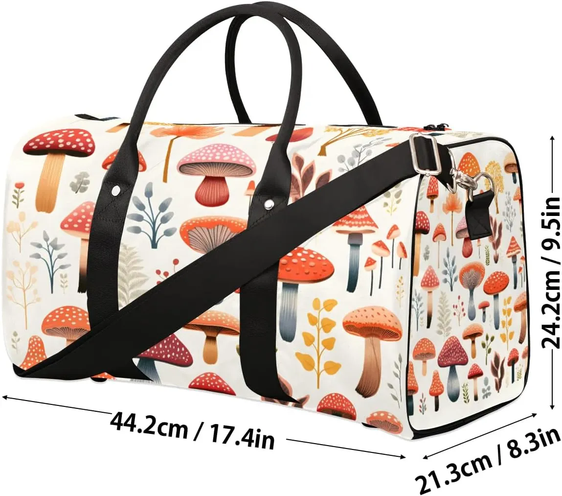 Colorful Mushroom Travel Duffel Bag for Women Men Waterproof Foldable Overnight Weekender Bag Large Capacity Sports Gym Bag