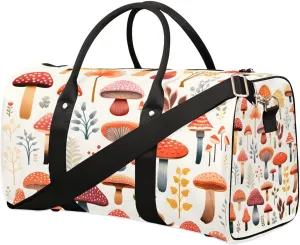 Colorful Mushroom Travel Duffel Bag for Women Men Waterproof Foldable Overnight Weekender Bag Large Capacity Sports Gym Bag