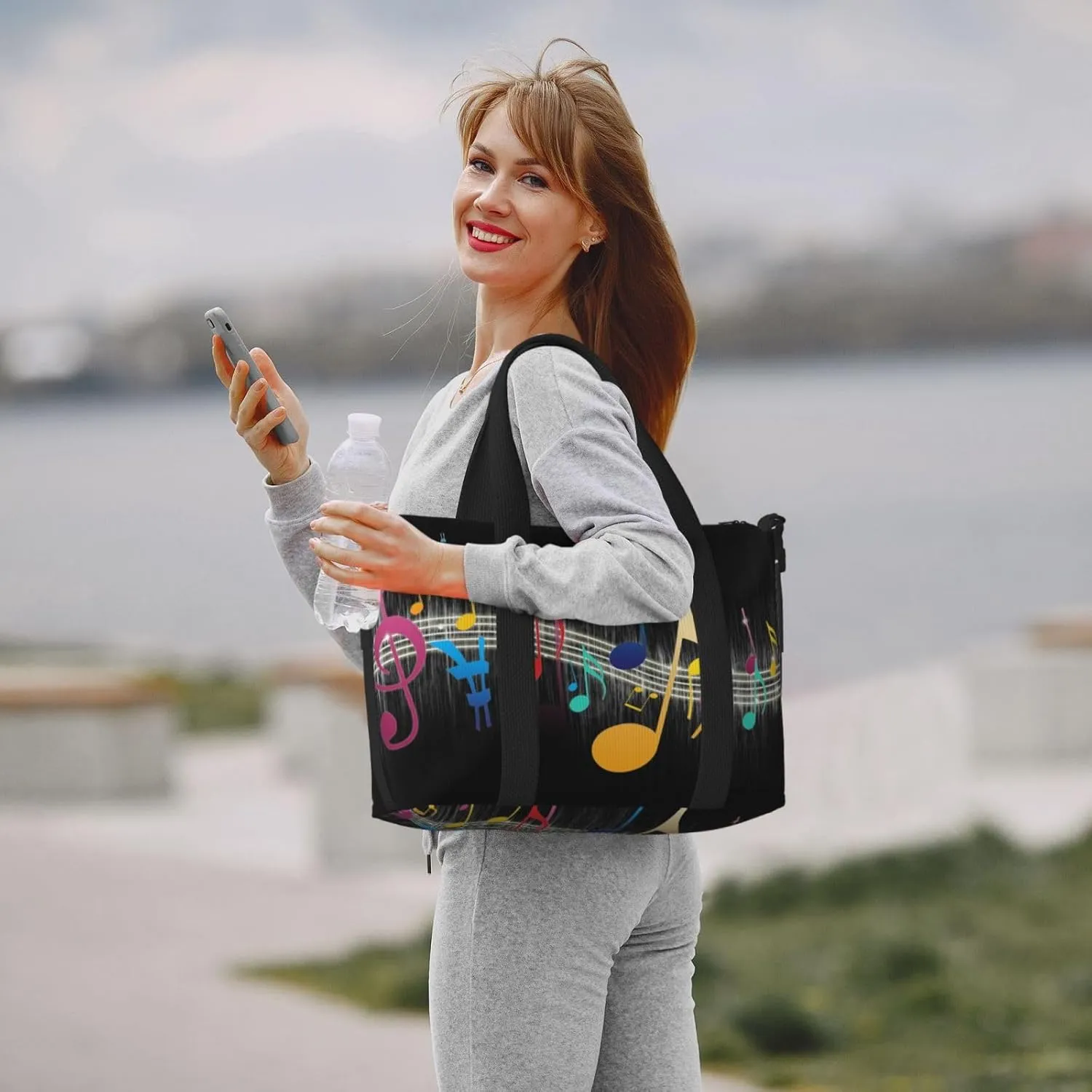Colorful Musical Note Hand Travel Bag For Men Women,Stylish Handheld Crossbody Travel Bag For Business Leisure Trave