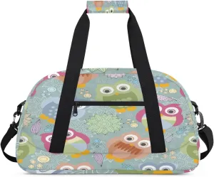 Colorful Owls Gym Duffel Bag for Men Women Vintage Print Sports Tote Bag with Adjustable Shoulder Strap for Dance Gymnastics Traveling Outdoor Camping Overnight Stay