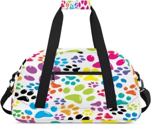 Colorful Paw Print Gym Duffel Bag for Men Women Cartoon Paw Print Sports Tote Bag with Adjustable Shoulder Strap for Dance Gymnastics Traveling Outdoor Camping Overnight Stay