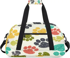 Colorful Paw Print Gym Duffel Bag for Men Women Graffiti Style Sports Tote Bag with Adjustable Shoulder Strap for Dance Gymnastics Traveling Outdoor Camping Overnight Stay