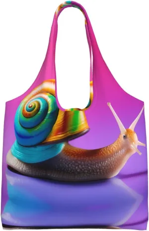Colorful snails Printed single-shoulder canvas bag, large-capacity grocery shopping bag, light and easy to carry