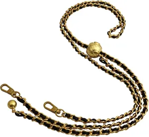 COLSEEY Purse Chain Strap Adjustable Replacement for Shoulder and Crossbody Bag,Thin Purse Strap 51 Inchs (Vintage Gold（Black Leather）)