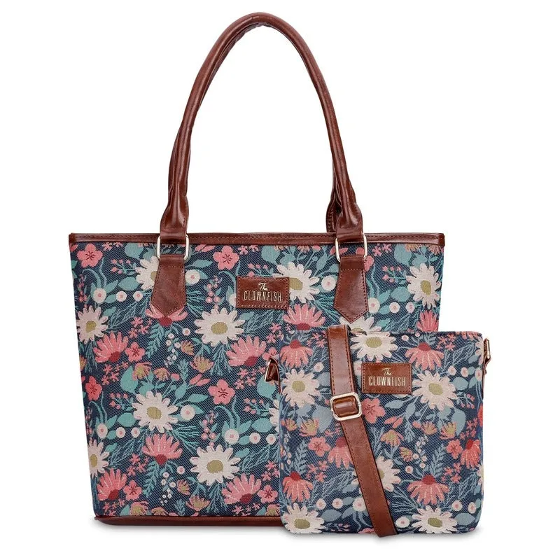 Combo: Linda Sling & Justina Handbag - Durable Tapestry & Leather | Adjustable Strap | Purple-Floral