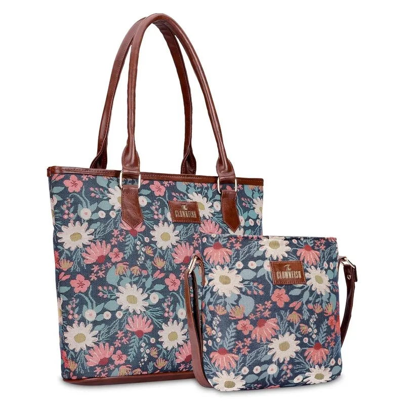 Combo: Linda Sling & Justina Handbag - Durable Tapestry & Leather | Adjustable Strap | Purple-Floral