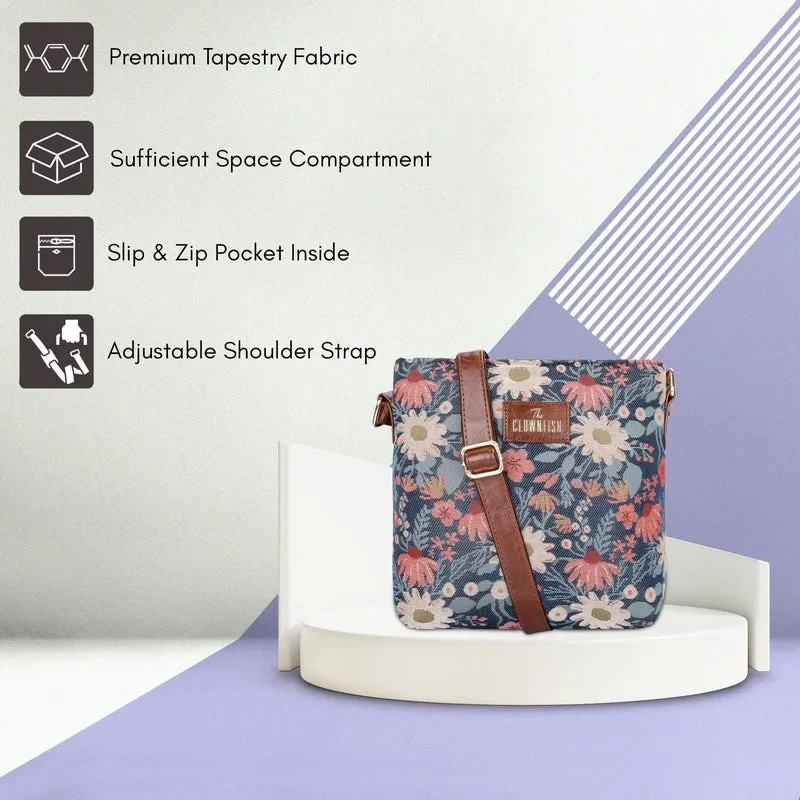 Combo: Linda Sling & Justina Handbag - Durable Tapestry & Leather | Adjustable Strap | Purple-Floral