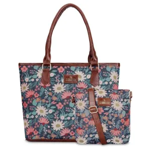 Combo: Linda Sling & Justina Handbag - Durable Tapestry & Leather | Adjustable Strap | Purple-Floral