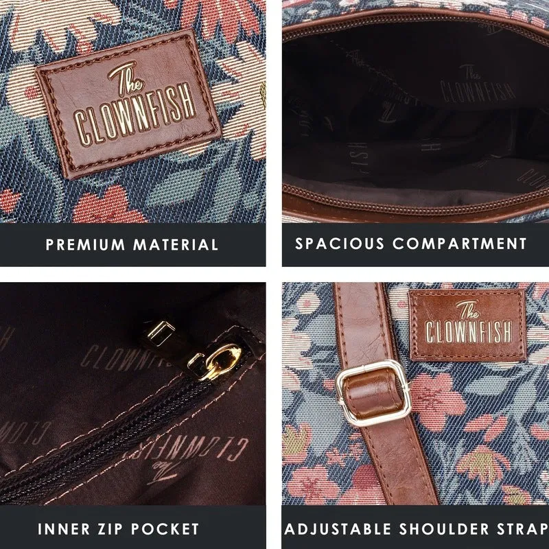 Combo: Linda Sling & Justina Handbag - Durable Tapestry & Leather | Adjustable Strap | Purple-Floral