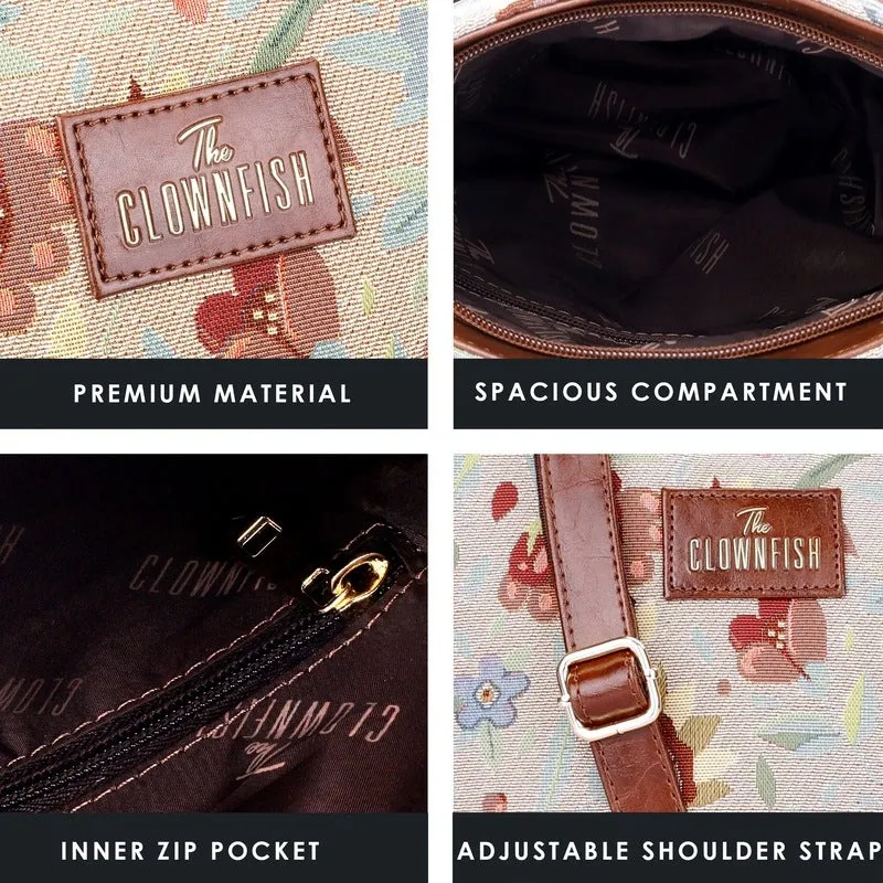 Combo: Linda Sling & Lorna Handbag - Durable Tapestry & Faux Leather | Adjustable Strap | Floral Design | Skyblue