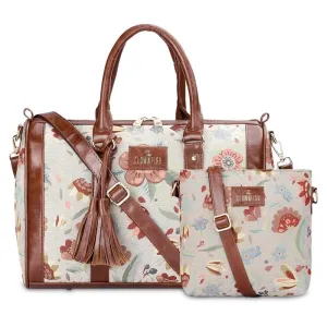 Combo: Linda Sling & Lorna Handbag - Durable Tapestry & Faux Leather | Adjustable Strap | Floral Design | Skyblue