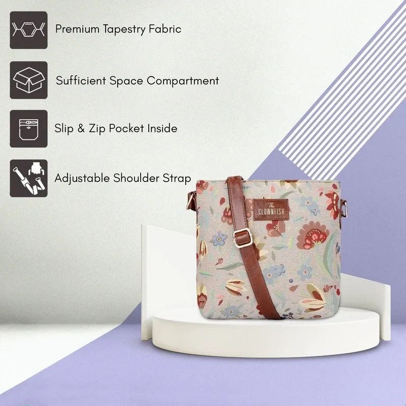 Combo: Linda Sling & Lorna Handbag - Durable Tapestry & Faux Leather | Adjustable Strap | Floral Design | Skyblue