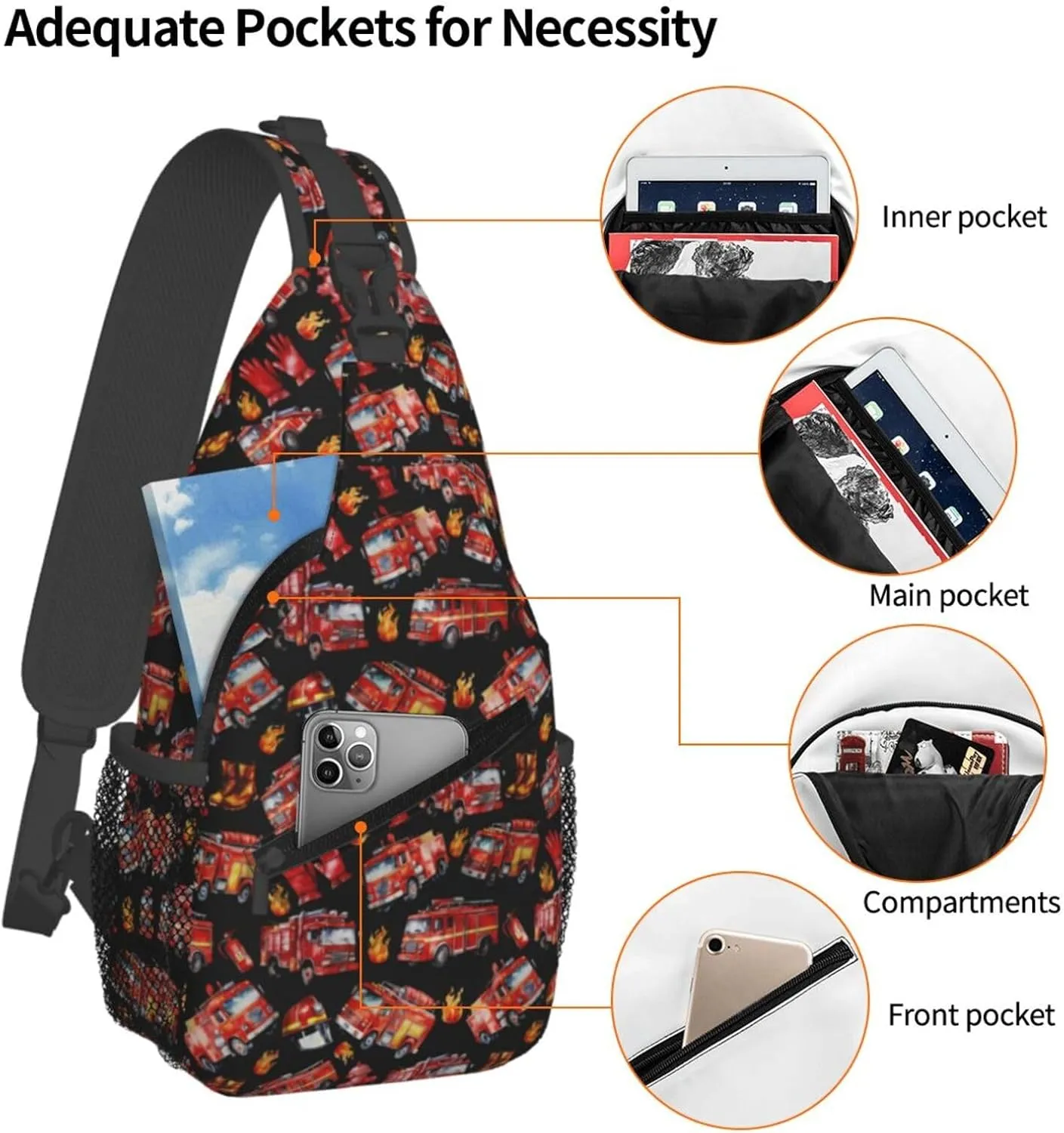 Construction Machinery Truck Crossbody Bag Adjustable Sling Bag Casual Chest Bags Travel Shoulder Backpack