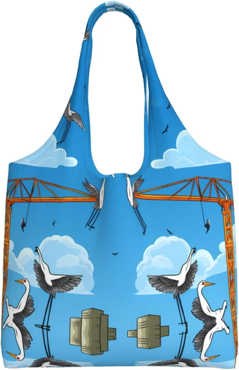 Construction Site Cartoon Crane Printed single-shoulder canvas bag, large-capacity grocery shopping bag, light and easy to carry