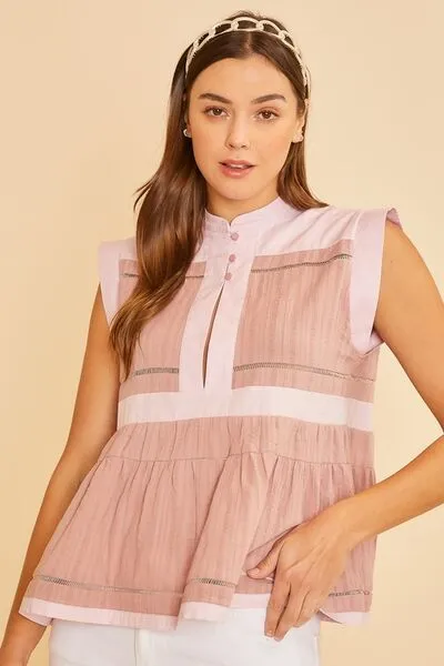 Contrast Trim Peplum Blouse