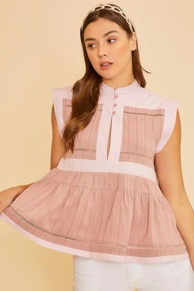 Contrast Trim Peplum Blouse