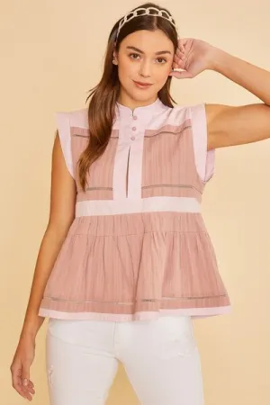 Contrast Trim Peplum Blouse
