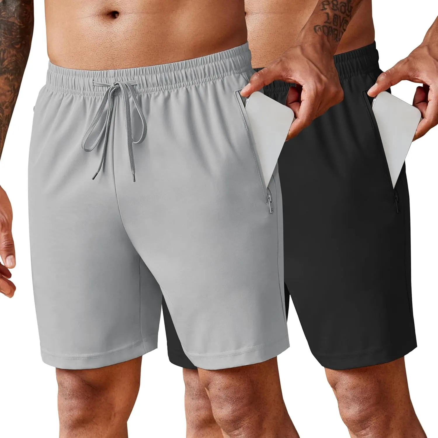 COOFANDY Men's 2 Pack Workout Gym Shorts 7 Inch / 5 Inch Athletic Shorts Lightweight Casual Jogger Short with Zipper Pockets