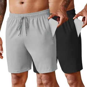 COOFANDY Men's 2 Pack Workout Gym Shorts 7 Inch / 5 Inch Athletic Shorts Lightweight Casual Jogger Short with Zipper Pockets