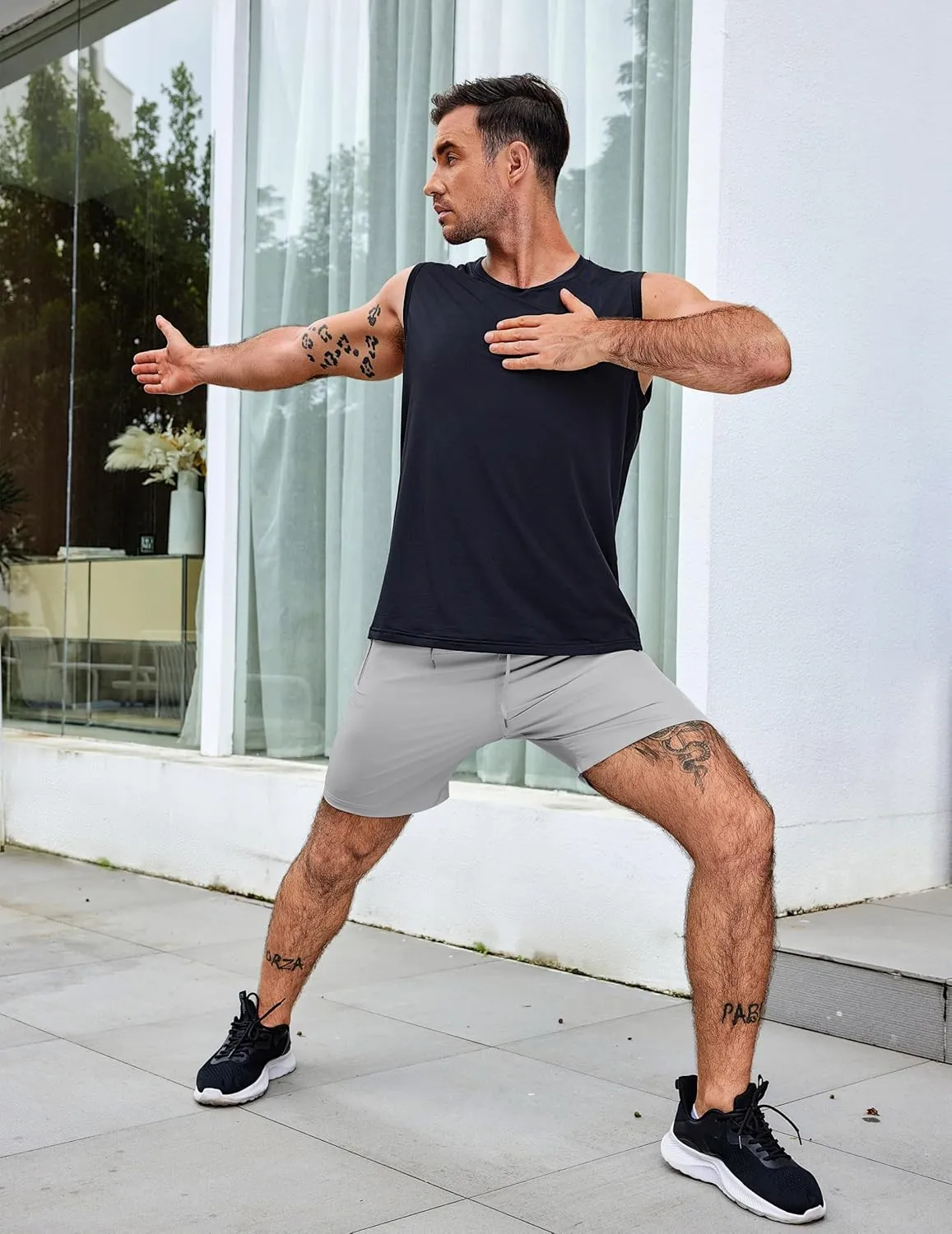 COOFANDY Men's 2 Pack Workout Gym Shorts 7 Inch / 5 Inch Athletic Shorts Lightweight Casual Jogger Short with Zipper Pockets
