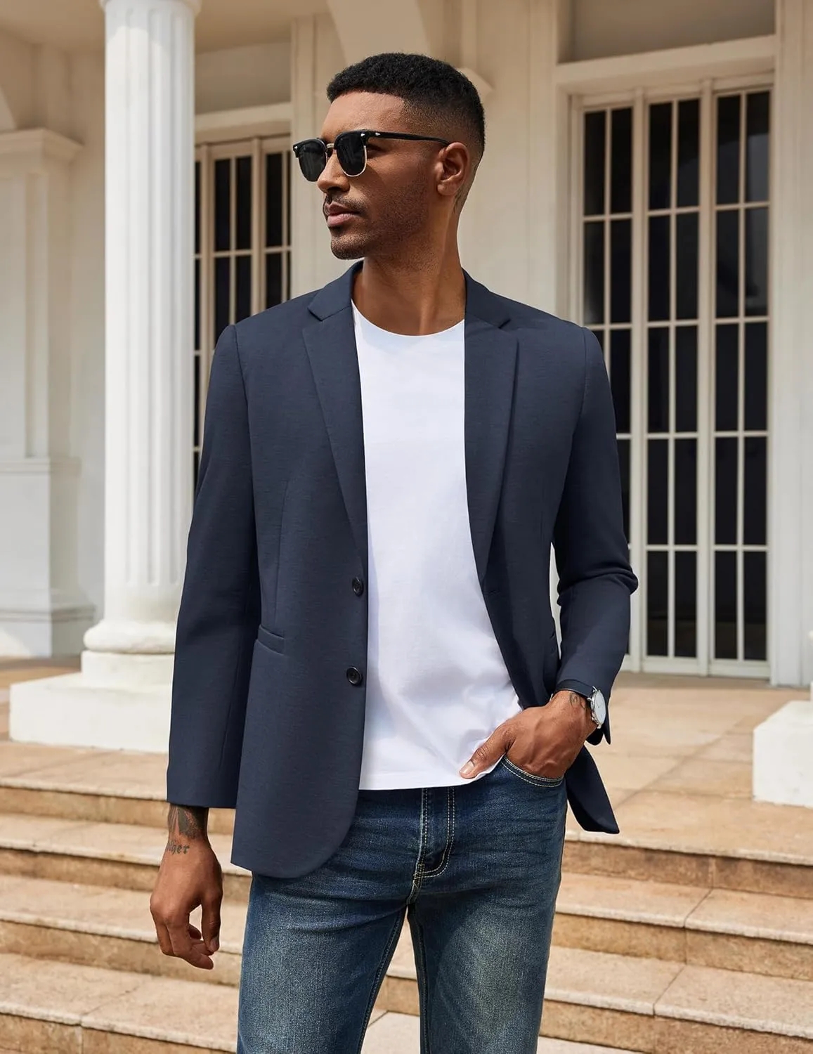 COOFANDY Men's Casual Knit Blazer Two Button Lightweight Sport Coats Suit Jacket