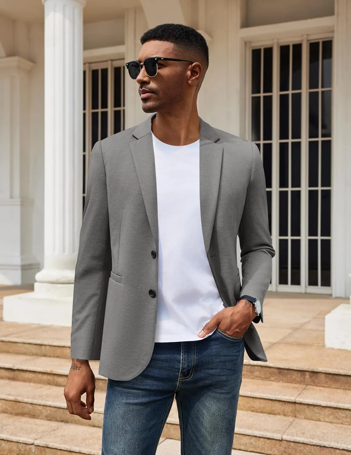 COOFANDY Men's Casual Knit Blazer Two Button Lightweight Sport Coats Suit Jacket