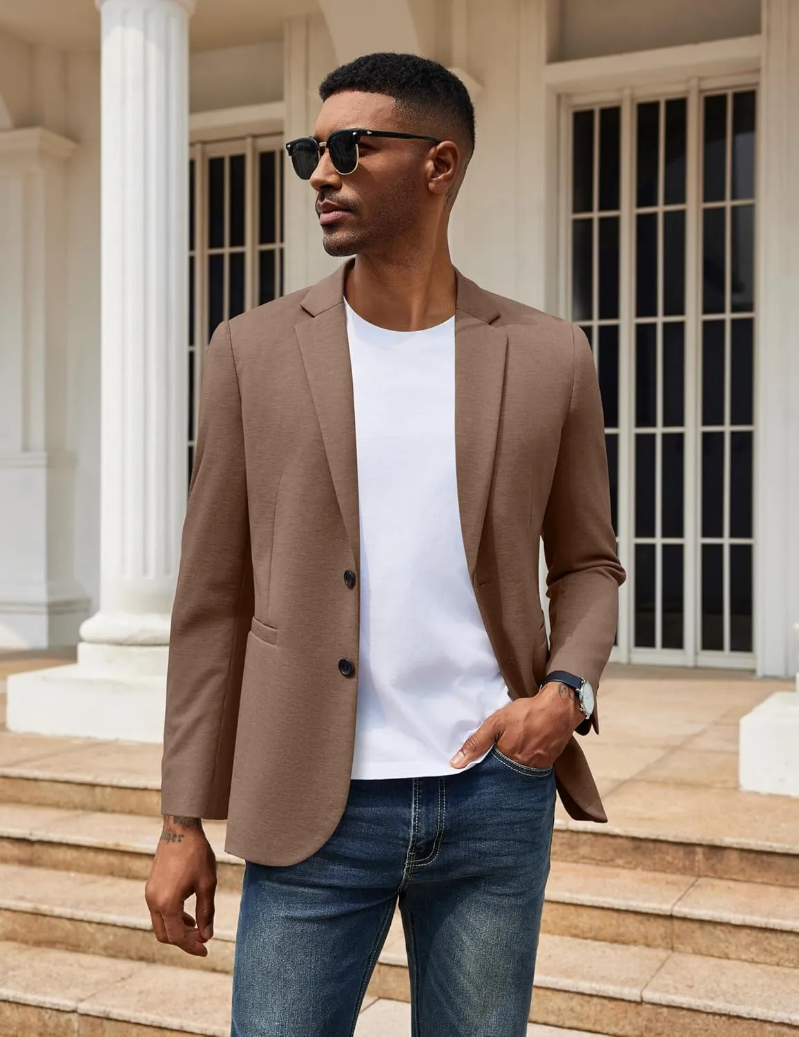COOFANDY Men's Casual Knit Blazer Two Button Lightweight Sport Coats Suit Jacket