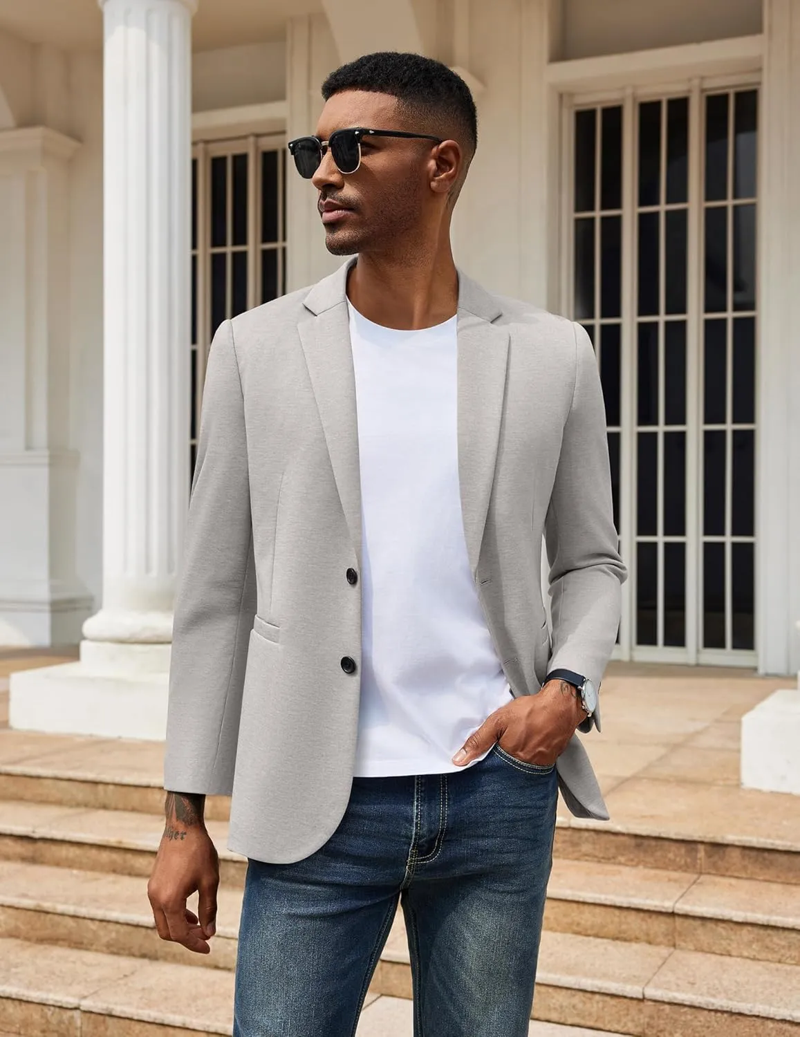 COOFANDY Men's Casual Knit Blazer Two Button Lightweight Sport Coats Suit Jacket