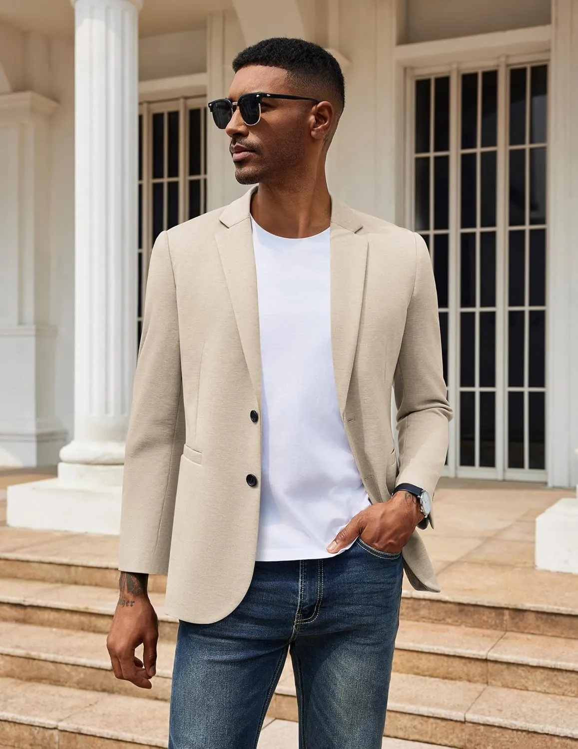 COOFANDY Men's Casual Knit Blazer Two Button Lightweight Sport Coats Suit Jacket