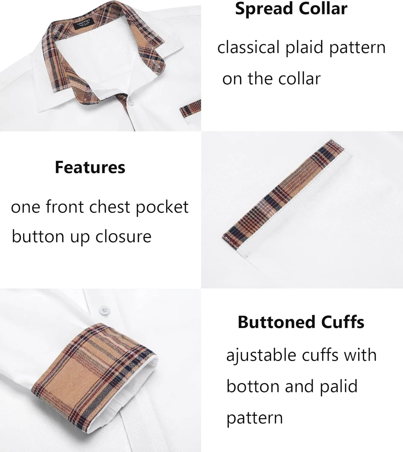 COOFANDY Men's Long Sleeve Dress Shirt Plaid Collar Casual Button Down Shirts